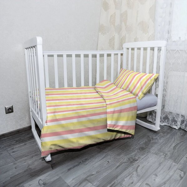 Sablio Mikroplyšové dětské povlečení do postýlky Žlutorůžové pruhy - 100x135 / 40x60