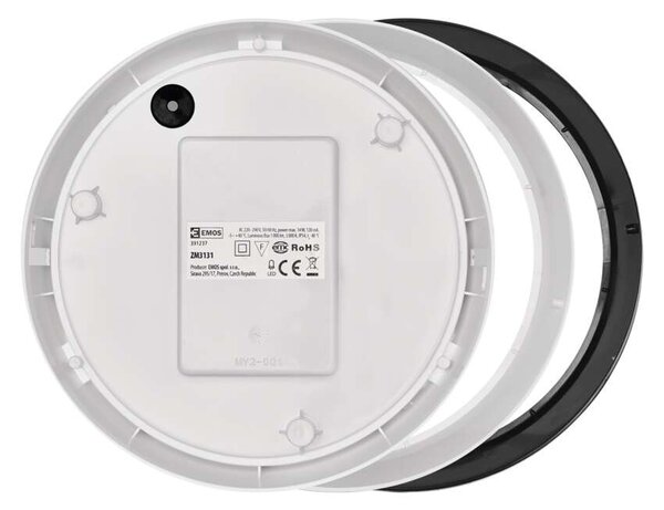 EMOS Bílé/černé LED stropní/nástěnné svítidlo s pohybovým čidlem Zuri 14W IP54 Barva světla: Teplá bílá ZM3131