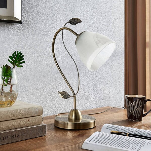 Lindby Stolní lampa Michalina v klasickém stylu, Bílá / opál, Obývací pokoj / jídelna, Sklo, Moderní