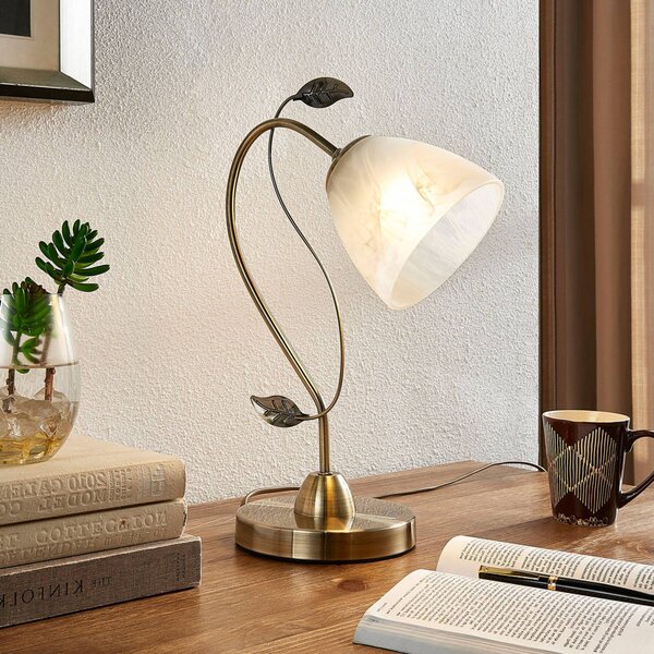 Lindby Stolní lampa Michalina v klasickém stylu, Bílá / opál, Obývací pokoj / jídelna, Sklo, Moderní