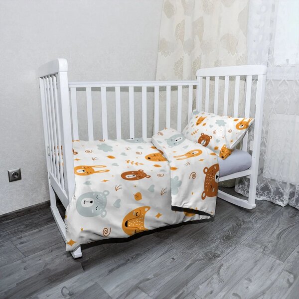 Sablio Mikroplyšové dětské povlečení do postýlky Medvěd a liška - 120x90 / 40x60