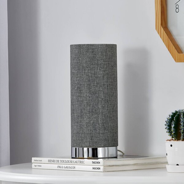 Lindby Šedá stolní lampa Ronja s chromovou nohou, stmívatelný, Hliník / šedá / zinek, Ložnice, Textil / tkanina / hedvábí, Moderní