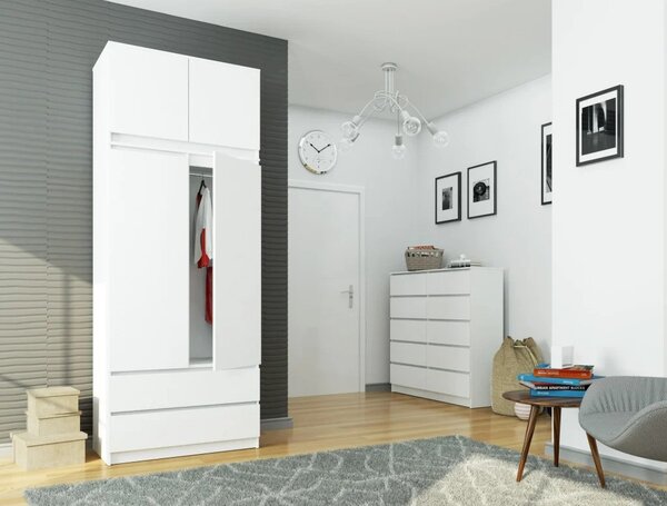 Šatní skříň s nástavcem 90 cm LOTA - bílá