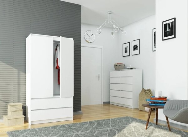 Šatní skříň se šuplíky 90 cm LOTA - bílá