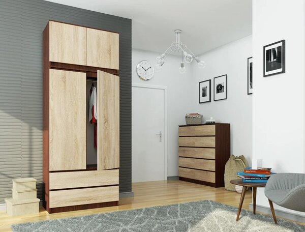 Šatní skříň s nástavcem 90 cm LOTA - wenge / dub sonoma