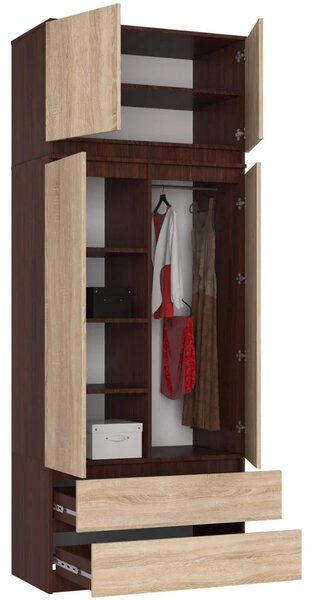 Šatní skříň s nástavcem 90 cm LOTA - wenge / dub sonoma