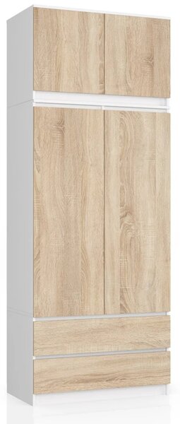 Šatní skříň s nástavcem 90 cm LOTA - bílá / dub sonoma