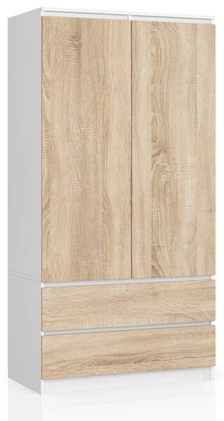 Šatní skříň se šuplíky 90 cm LOTA - bílá / dub sonoma