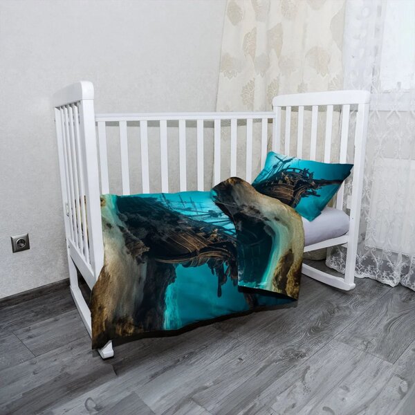 Sablio Mikroplyšové dětské povlečení do postýlky Vrak dřevěné lodi na dně moře - 120x90 / 40x60