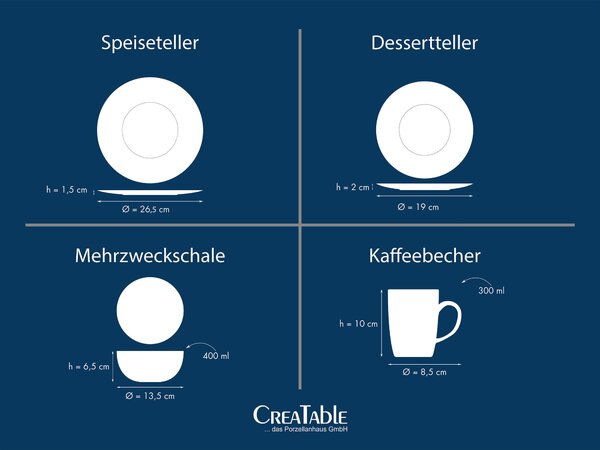 KOMBINOVANÁ SOUPRAVA, 16dílné, kamenina Creatable - Online Only nádobí, Online Only