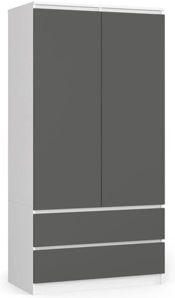Šatní skříň se šuplíky 90 cm LOTA - bílá / šedá