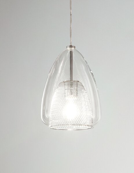 Fabas 3673-40-241 Britton, transparentní závěsné svítidlo v kombinaci kov/sklo, 1xE27, průměr 22cm