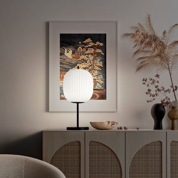Fabas 3689-30-101 Domizia, stolní lampa s vypínačem, černý kov/bílé sklo, 1xE27, výška 52cm