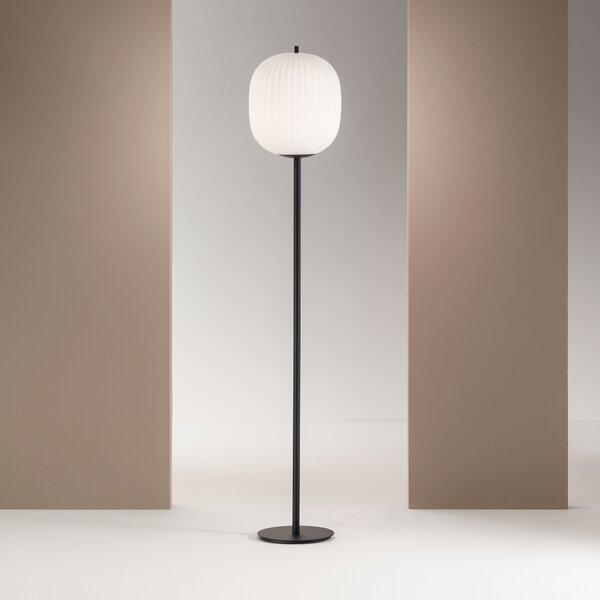 Fabas 3689-10-101 Domizia, stojací lampa se stmívačem, černý kov/bílé sklo, 1xE27, výška 178cm