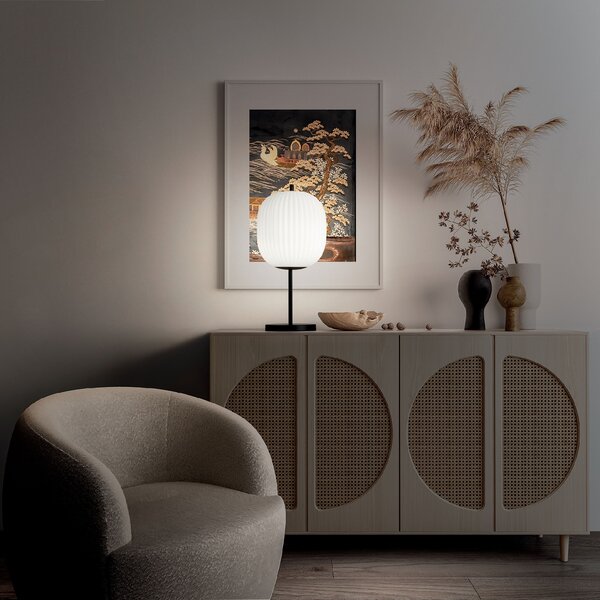Fabas 3689-30-101 Domizia, stolní lampa s vypínačem, černý kov/bílé sklo, 1xE27, výška 52cm