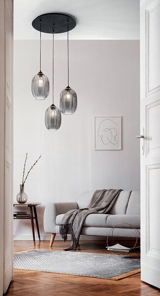 Fabas 3519-47-126 Infinity, černé závěsné svítidlo kov/kouřové sklo, 3xE27, průměr 58cm