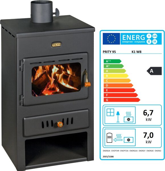 PRITY K1 W8, Kamna na dřevo s teplovodním výměníkem, 13,1 kW, Třída A, Ø 130 mm