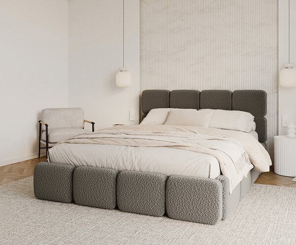 Čalouněná postel DELICATO 140x200 cm Grafit Boucle s úložným prostorem kovový rošt