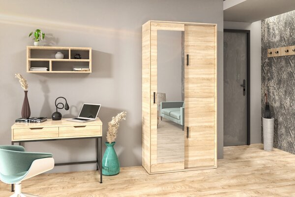 Šatní skříň se zrcadlem 100 cm AUREVIA - dub sonoma