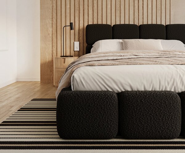 Čalouněná postel DELICATO 140x200 cm Černá Boucle s úložným prostorem kovový rošt