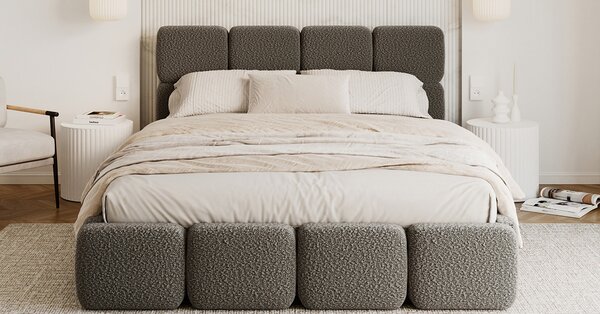 Čalouněná postel DELICATO 140x200 cm Grafit Boucle s úložným prostorem kovový rošt