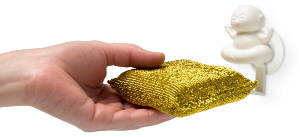 PELEG DESIGN - Držák na houbičky Yogi | Zábavný odkapávač na houbičky do dřezu | Kuchyňský organizér | Držák s přísavkou do kuchyně a koupelny ve stylu Buddhy | Se zlatou houbičkou | Narozeninový dárek