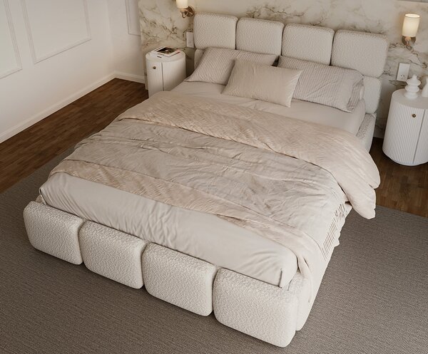 Čalouněná postel DELICATO 140x200 cm Krémová Boucle s úložným prostorem kovový rošt