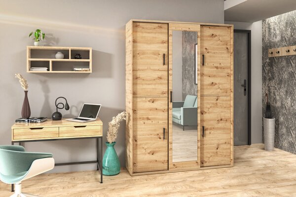 Prostorná šatní skříň se zrcadlem 150 cm AUREVIA - dub artisan