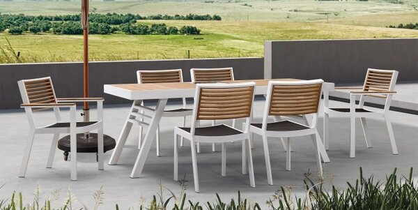 Zahradní 6 místná jídelní souprava YORK WHITE BLACK Exteriér | Zahradní jídelní sestavy