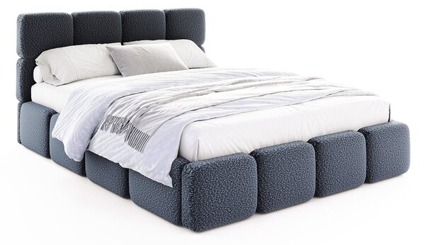 Čalouněná postel DELICATO 140x200 cm Modrá Boucle s úložným prostorem kovový rošt