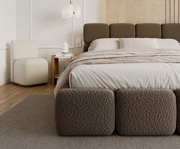 Čalouněná postel DELICATO 140x200 cm Hnědá Boucle s úložným prostorem kovový rošt