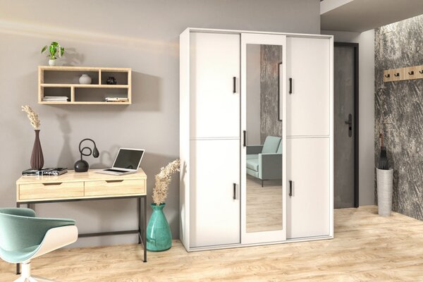 Prostorná šatní skříň se zrcadlem 150 cm AUREVIA - bílá