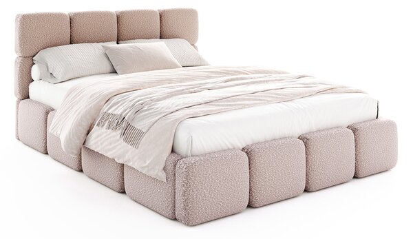 Čalouněná postel DELICATO 140x200 cm Růžová Boucle s úložným prostorem kovový rošt