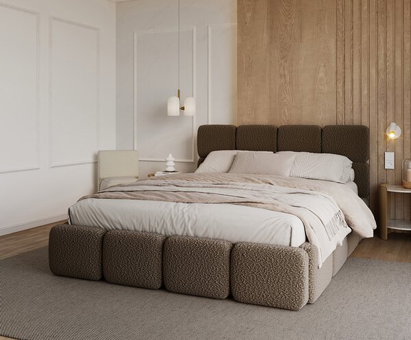 Čalouněná postel DELICATO 140x200 cm Hnědá Boucle s úložným prostorem kovový rošt