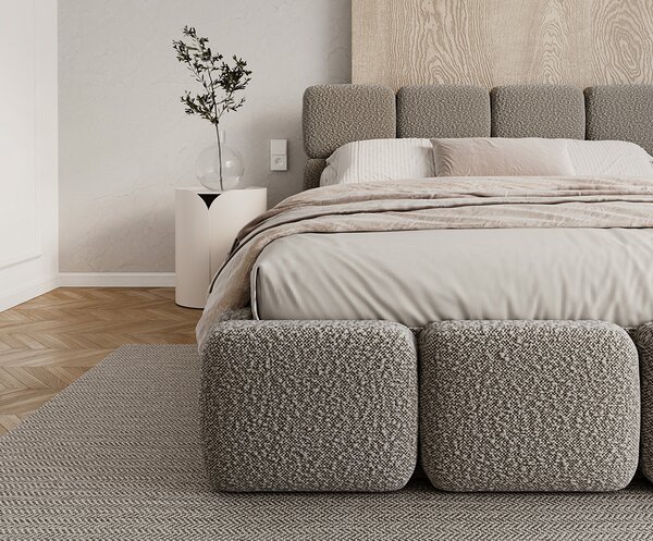 Čalouněná postel DELICATO 140x200 cm Šedá Boucle s úložným prostorem kovový rošt