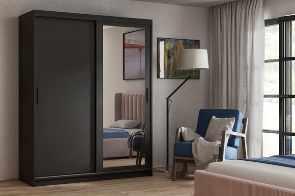 Dvoudveřová skříň se zrcadlem 100 cm SKRONA - černá