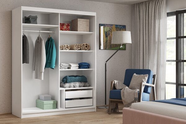 Dvoudveřová skříň se zrcadlem 100 cm SKRONA - bilá