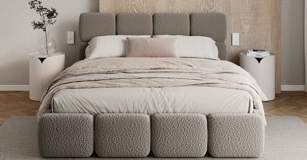 Čalouněná postel DELICATO 140x200 cm Šedá Boucle s úložným prostorem kovový rošt