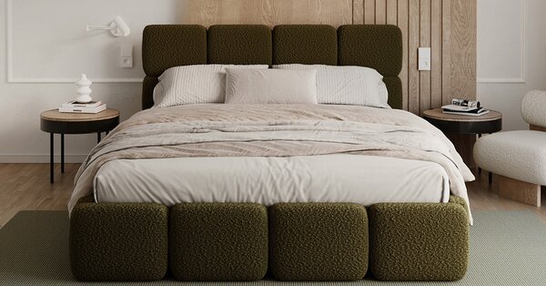 Čalouněná postel DELICATO 140x200 cm Zelená Boucle s úložným prostorem kovový rošt