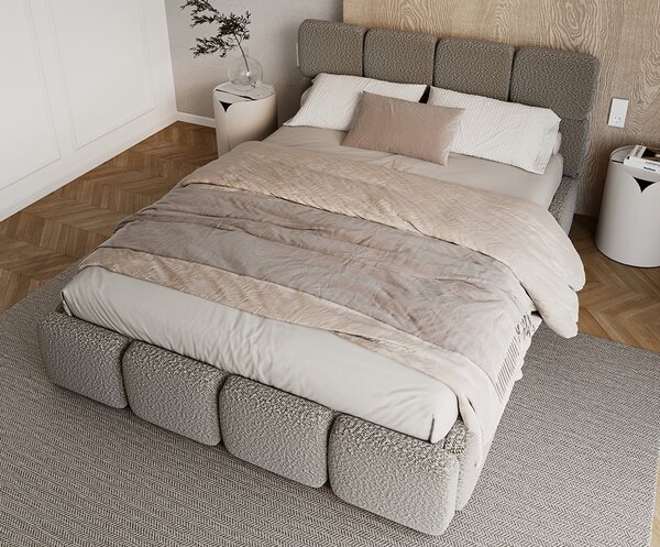 Čalouněná postel DELICATO 140x200 cm Šedá Boucle s úložným prostorem kovový rošt