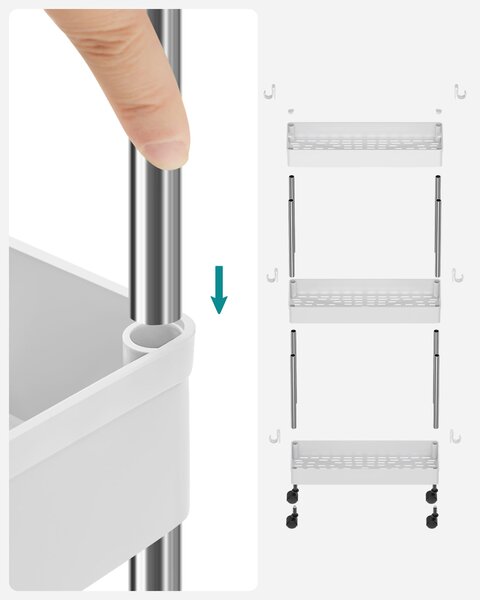 Úzký regál na kolečkách MOBIX se 3 košíky, bílý