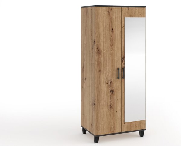 Šatní skříň se zrcadlem 80 cm NAIRI - dub artisan