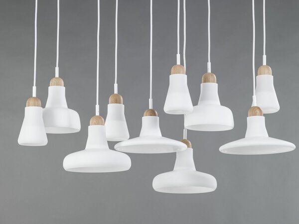 Brokis PC00921_034 Shadows set rectangular large, závěsné svítidlo, foukané matně bílé sklo - lakovaný dub - bílý kabel, 10x5W LED GU10 dim, 100x36cm