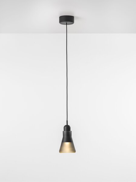 Brokis PC00897_103 Shadows, závěsné svítidlo z foukaného skla, opalinové sklo/ černý dub/ černý kabel, 5W LED, prům. 10,8cm