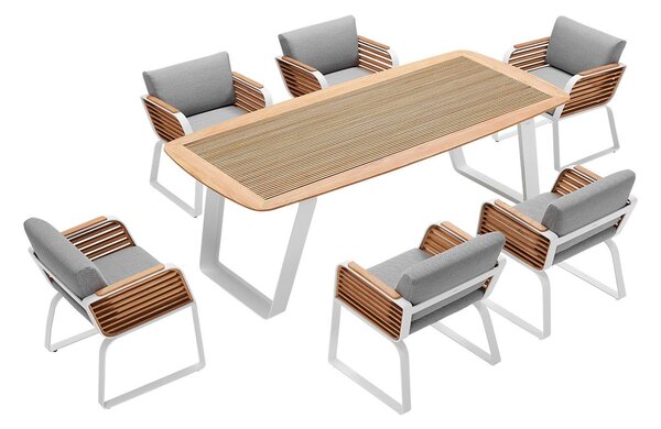Zahradní 6 místná jídelní souprava WING WHITE GREY Exteriér | Zahradní jídelní sestavy