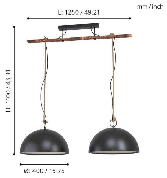 Eglo 43397 - Lustr na lanku HODSOLL 2xE27/40W/230V