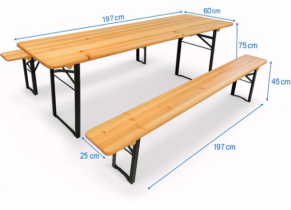 Pivní set 197x60 cm – Zahradní stůl s lavicemi pro 8 osob - 197cm x 60cm -