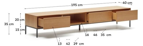 TV stolek v dekoru dubu v přírodní barvě 195x35 cm Vedrana – Kave Home