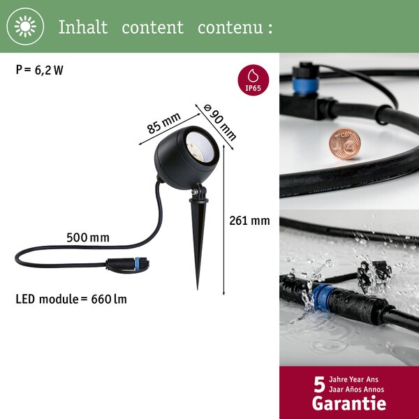Paulmann 94768 Plug&Shine Kikolo, zahradní reflektor s trnem 6,2W LED Tunable White , antracit, IP65, ZigBee