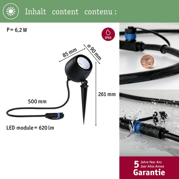 Paulmann 94769 Plug&Shine Kikolo, zahradní reflektor s trnem 6,2W LED RGBW, antracit, IP65, ZigBee